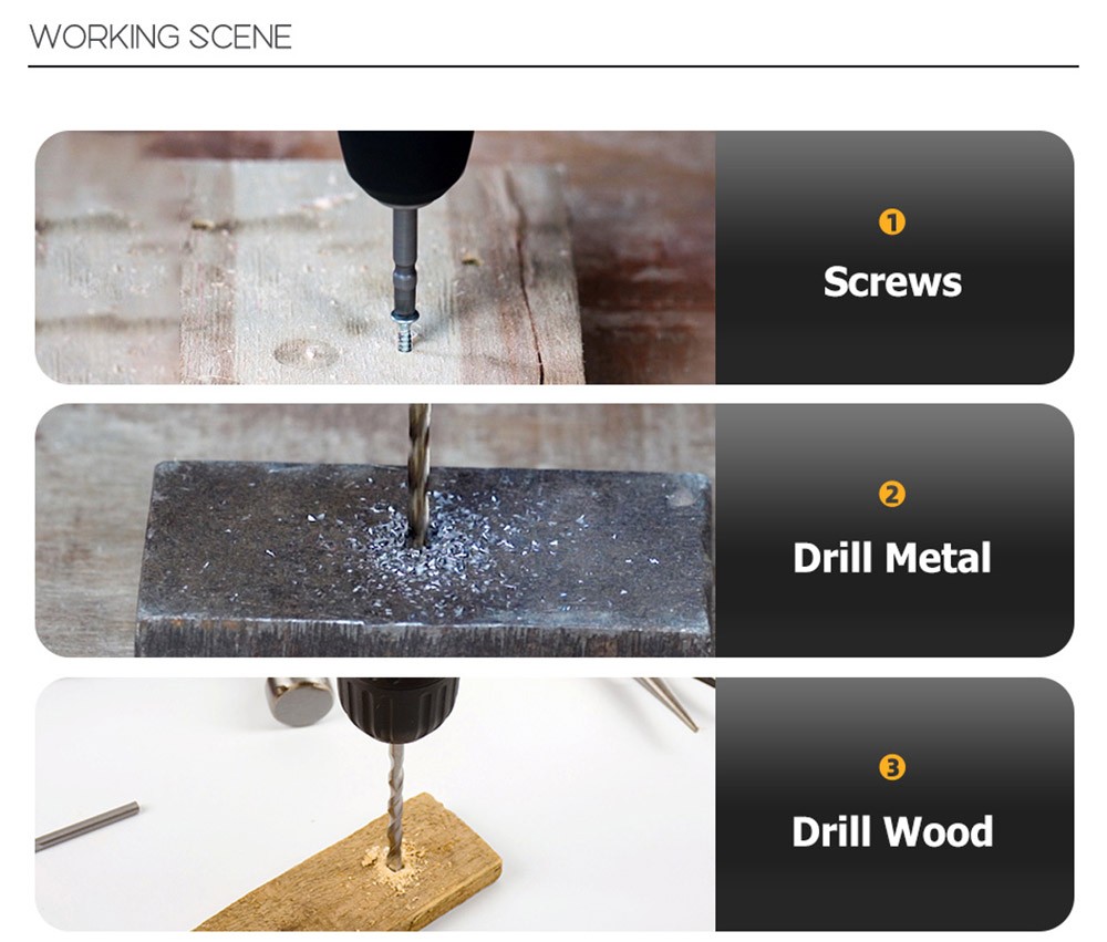 VVOSAI WS-7020-A2P 20V Cordless Drill Electric Screwdriver, 3/8 inch Chuck Size, 2 Speed, 50N.m Torque, 3.0Ah Battery Capacity, LED Light, with 28pcs Drill Bits Kit