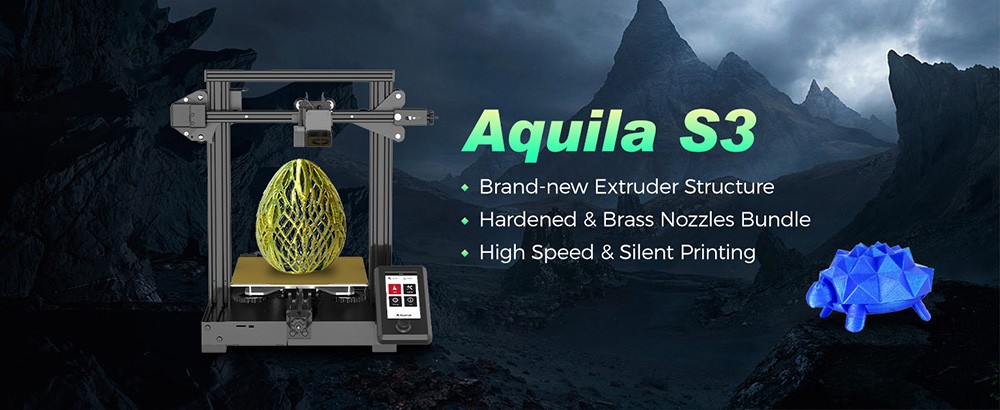 3D tlačiareň Voxelab Aquila S3, automatické vyrovnávanie, dvojprevodový priamy extrudér, max. rýchlosť tlače 200 mm/s, obnovenie tlače, tlačová doska PEI, tlač do 300 °C, 4.3-palcová obrazovka s gombíkom, 220*220*240mm
