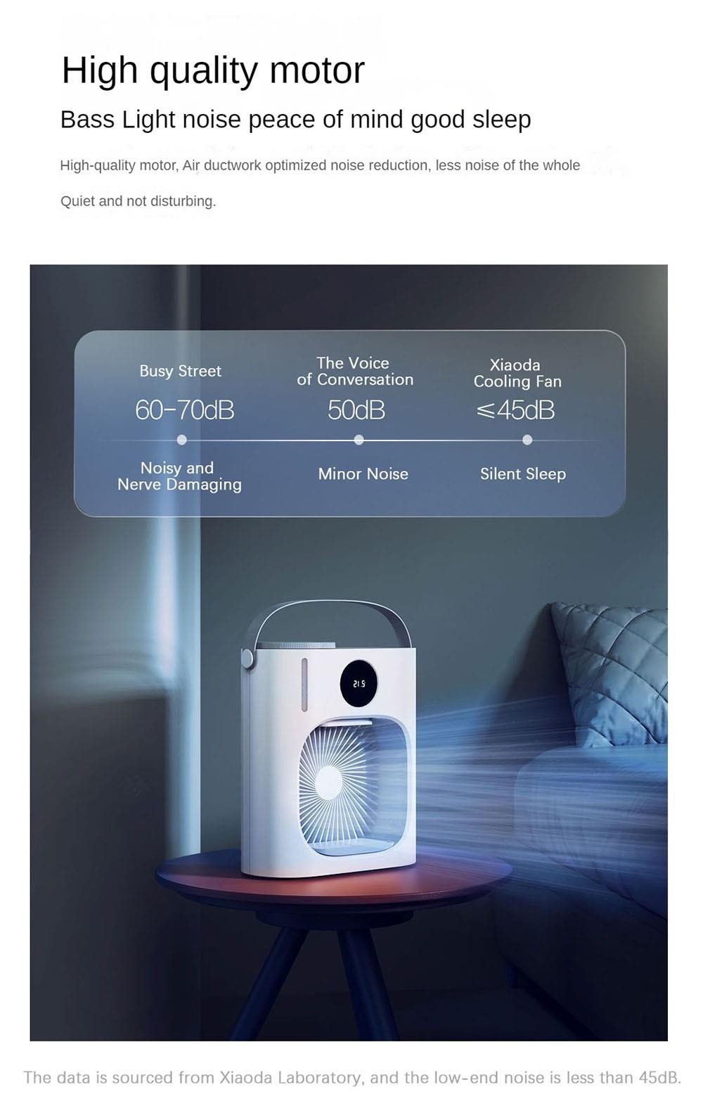 Xiaoda Feiyue Smart Desktop Cooling Fan, 3 Gears Wind, Atomized Water, 900ml Water Tank, Timing Function, LED Display, Night Light, Low Noise, USB Charging