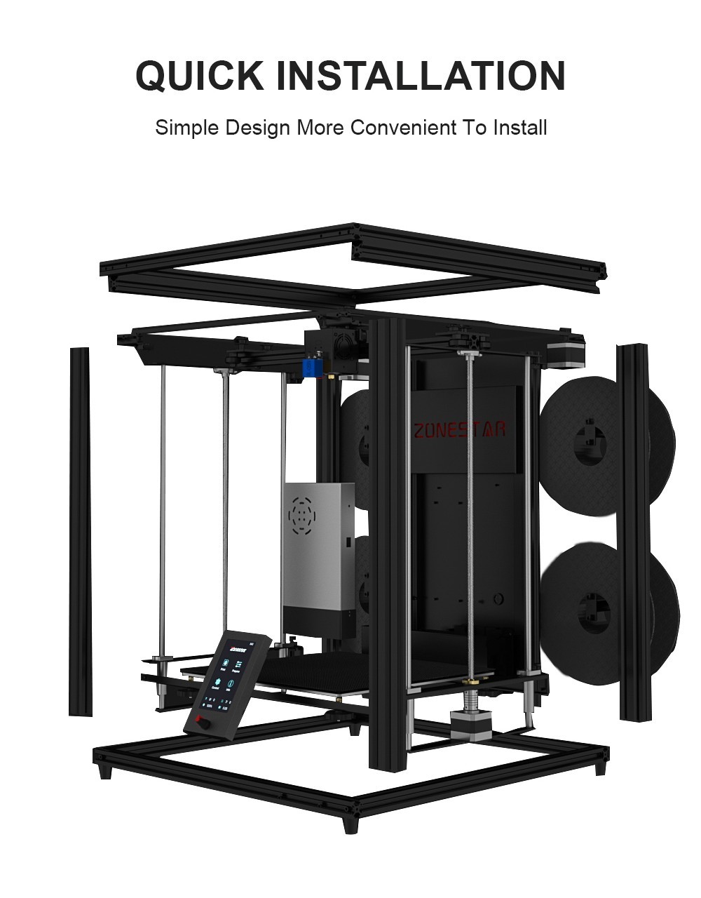 Zonestar Z9V5MK5 Mixed Color 3D Printer, 4-In-1-Out 4 Extruder, Auto Leveling, 4.3-inch TFT LCD Screen, Resume Printing, Open Source, 300x300x400mm