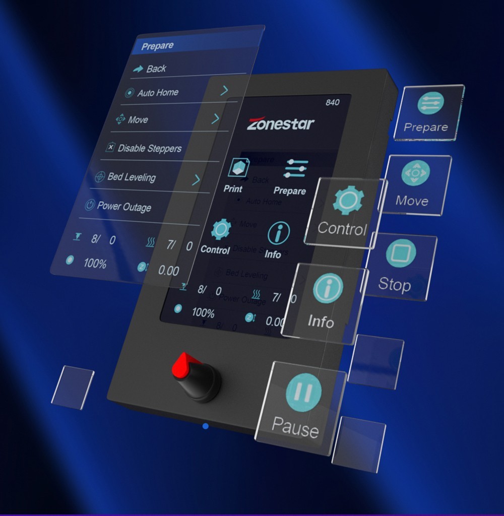 Zonestar Z9V5MK5 Mixed Color 3D Printer, 4-In-1-Out 4 Extruder, Auto Leveling, 4.3-inch TFT LCD Screen, Resume Printing, Open Source, 300x300x400mm