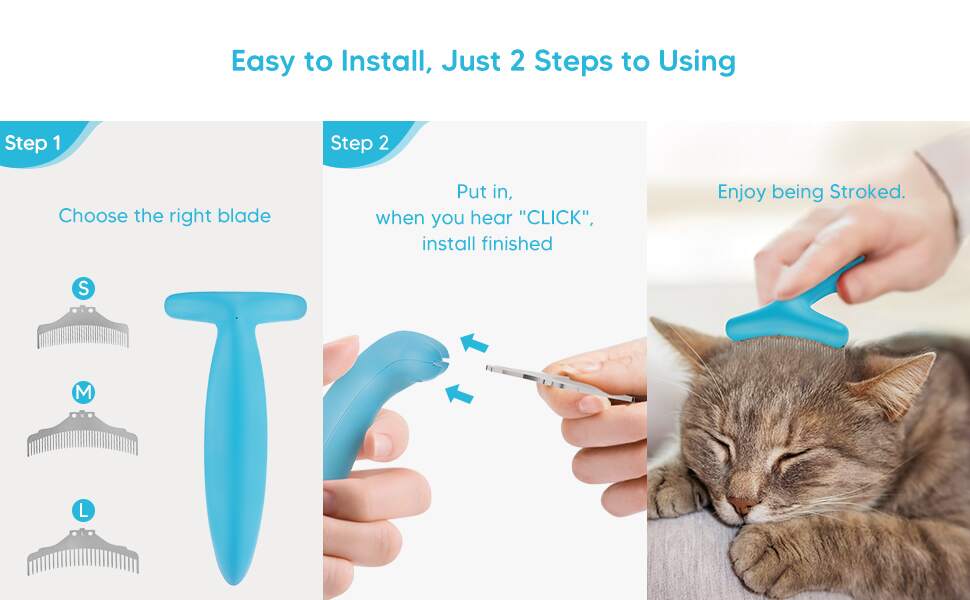 Fluffee Pet Hair Comb with 0.8mm / 1.0mm / 1.5mm Replaceable Combs - Blue