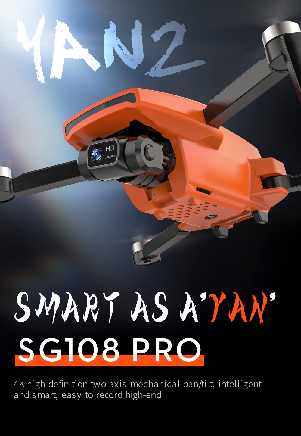 ZLL SG108 Pro RC Drone, 2-axis Anti-shake Gimbal, Dual Camera, APP Control, GPS/GLONASS Double Mode 1 Battery - Orange