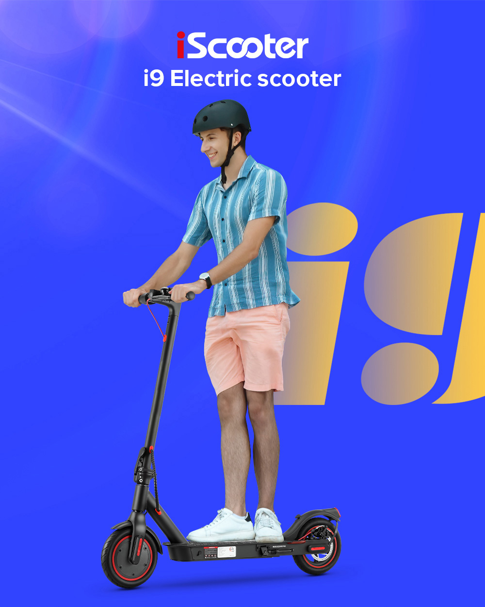 iScooter i9 Skladacia elektrická kolobežka 8,5-palcová pneumatická pneumatika 350W motor 7.5Ah batéria Maximálna rýchlosť 25 km/h čierna