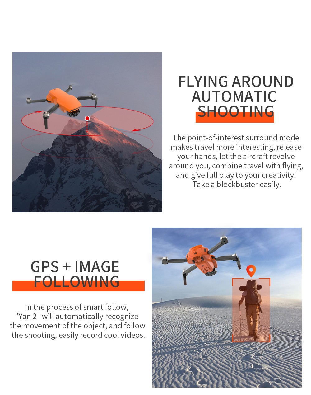 ZLL SG108 Pro RC Drone, 2-axis Anti-shake Gimbal, Dual Camera, APP Control, GPS/GLONASS Double Mode 1 Battery - Orange