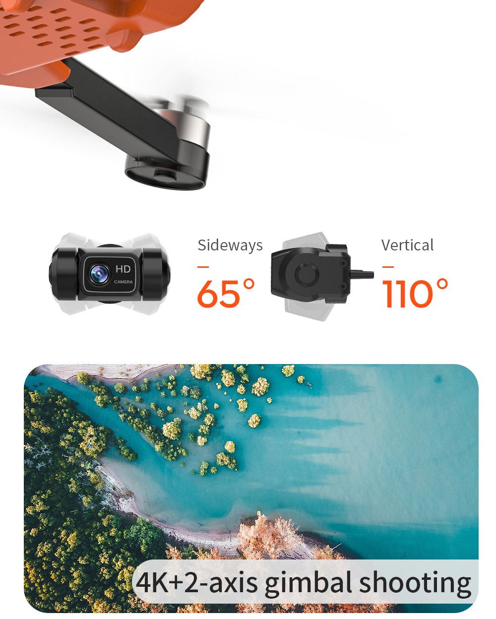 ZLL SG108 Pro RC Drone, 2-axis Anti-shake Gimbal, Dual Camera, APP Control, GPS/GLONASS Double Mode 1 Battery - Orange