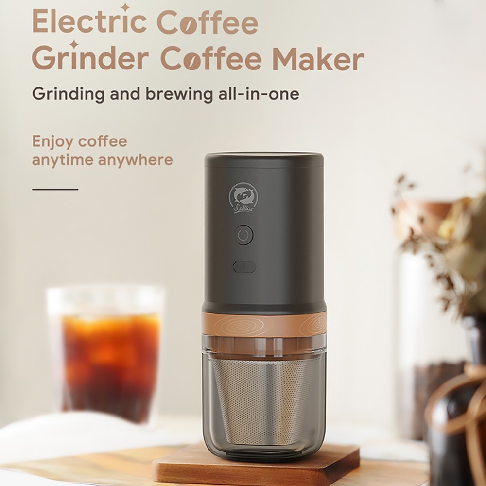 i Cafilas FK13 3 in 1 Grinder Coffee Maker, 20g Bean Container, Pour Over Dripper, Adjustable Grinding Degree, 3300mAh Battery, Removable Structure, for Travel, Camping