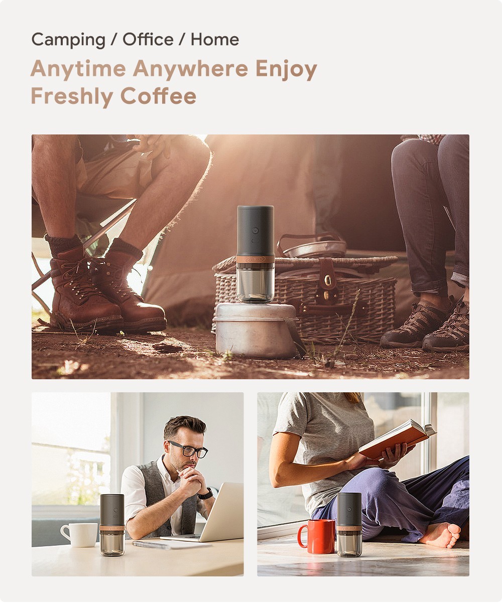 i Cafilas FK13 3 in 1 Grinder Coffee Maker, 20g Bean Container, Pour Over Dripper, Adjustable Grinding Degree, 3300mAh Battery, Removable Structure, for Travel, Camping