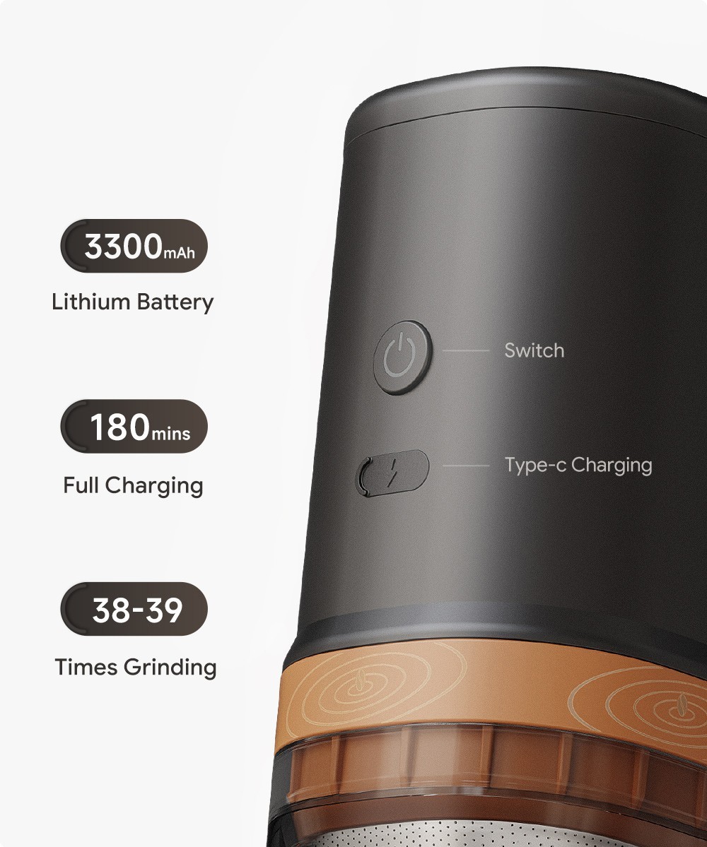 i Cafilas FK13 3 in 1 Grinder Coffee Maker, 20g Bean Container, Pour Over Dripper, Adjustable Grinding Degree, 3300mAh Battery, Removable Structure, for Travel, Camping