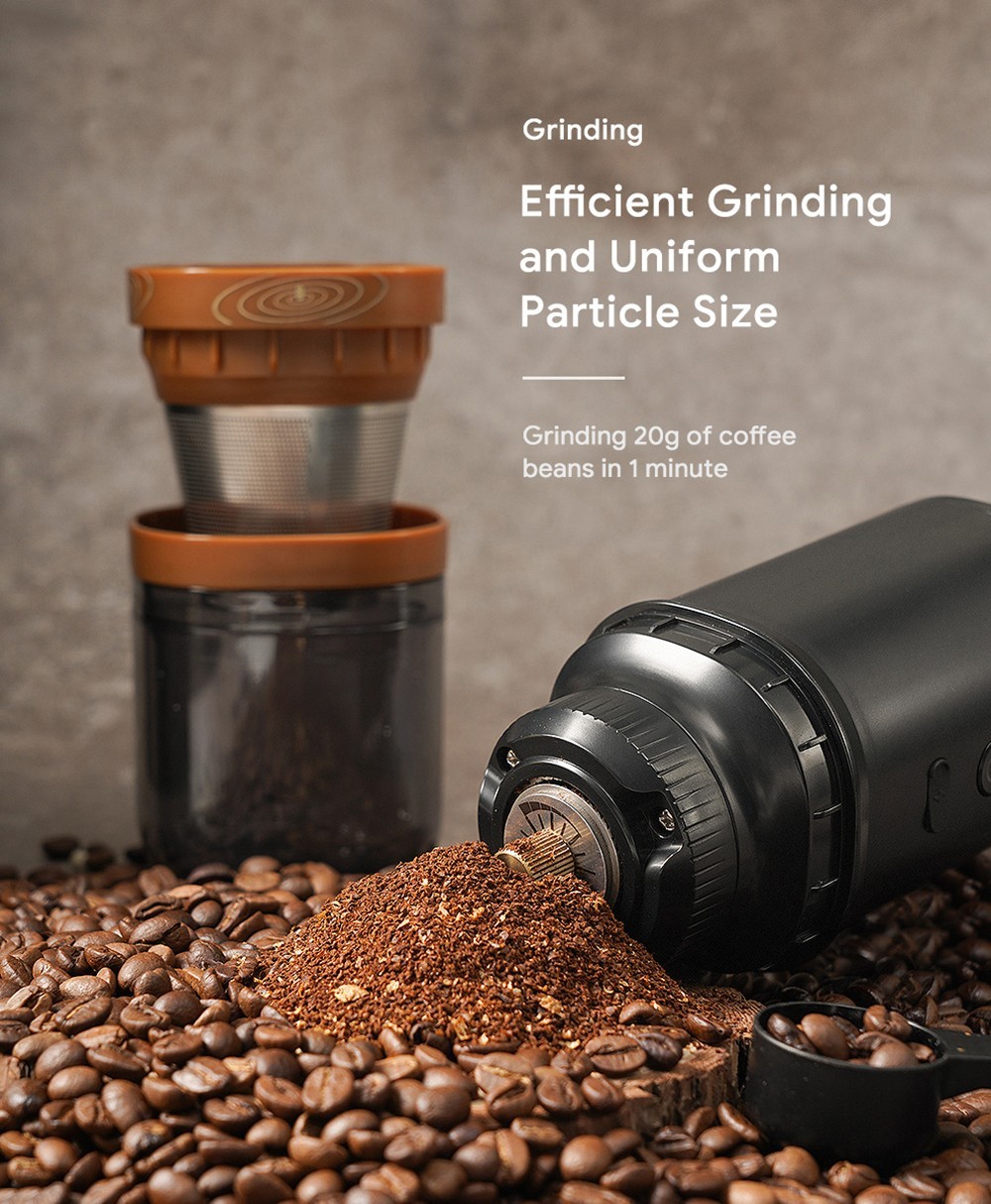 i Cafilas FK13 3 in 1 Grinder Coffee Maker, 20g Bean Container, Pour Over Dripper, Adjustable Grinding Degree, 3300mAh Battery, Removable Structure, for Travel, Camping