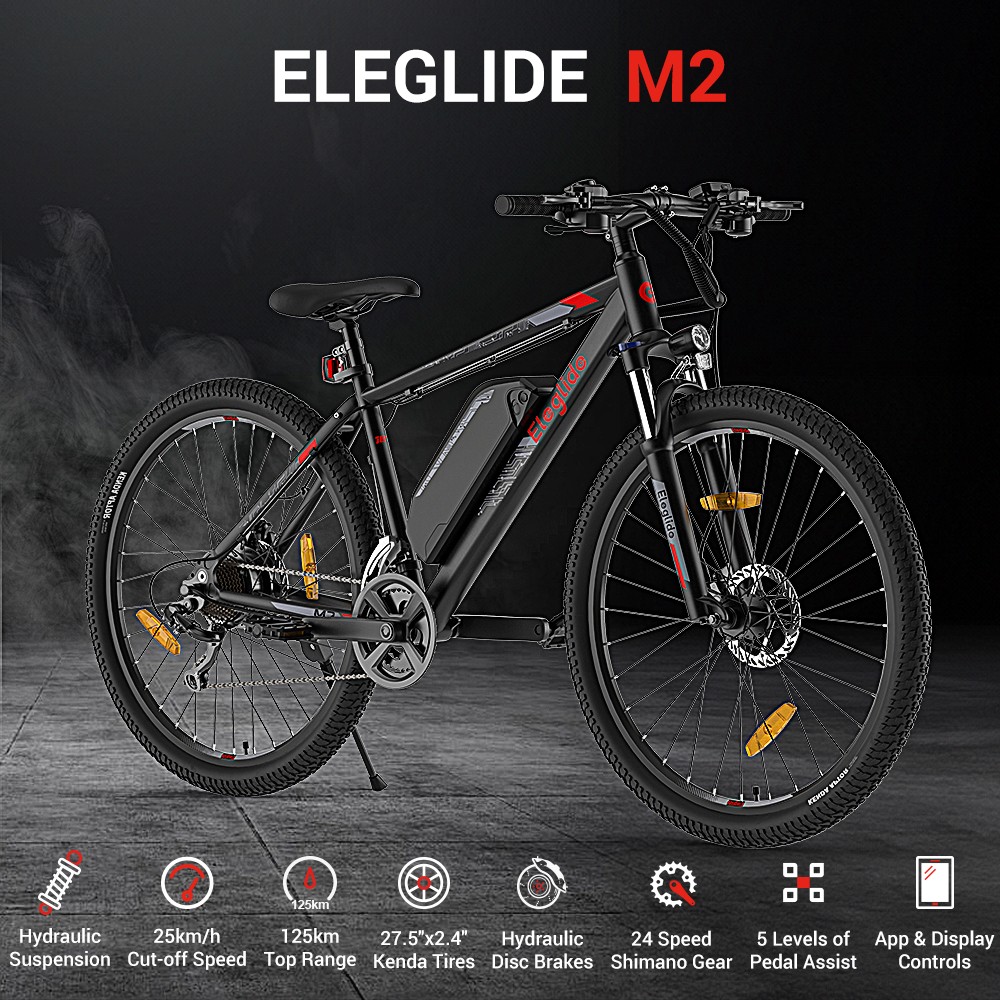 Elektrický moped Eleglide M2 27,5*2.4 palcov Pneumatické gumové pneumatiky 250W motor 25km/h Rýchlosť 36V 15Ah batéria 125km dojazd 120kg zaťaženie Shimano 24-rýchlostné prevody Hydraulické kotúčové brzdy s ovládaním APP Elektrický horský bicykel