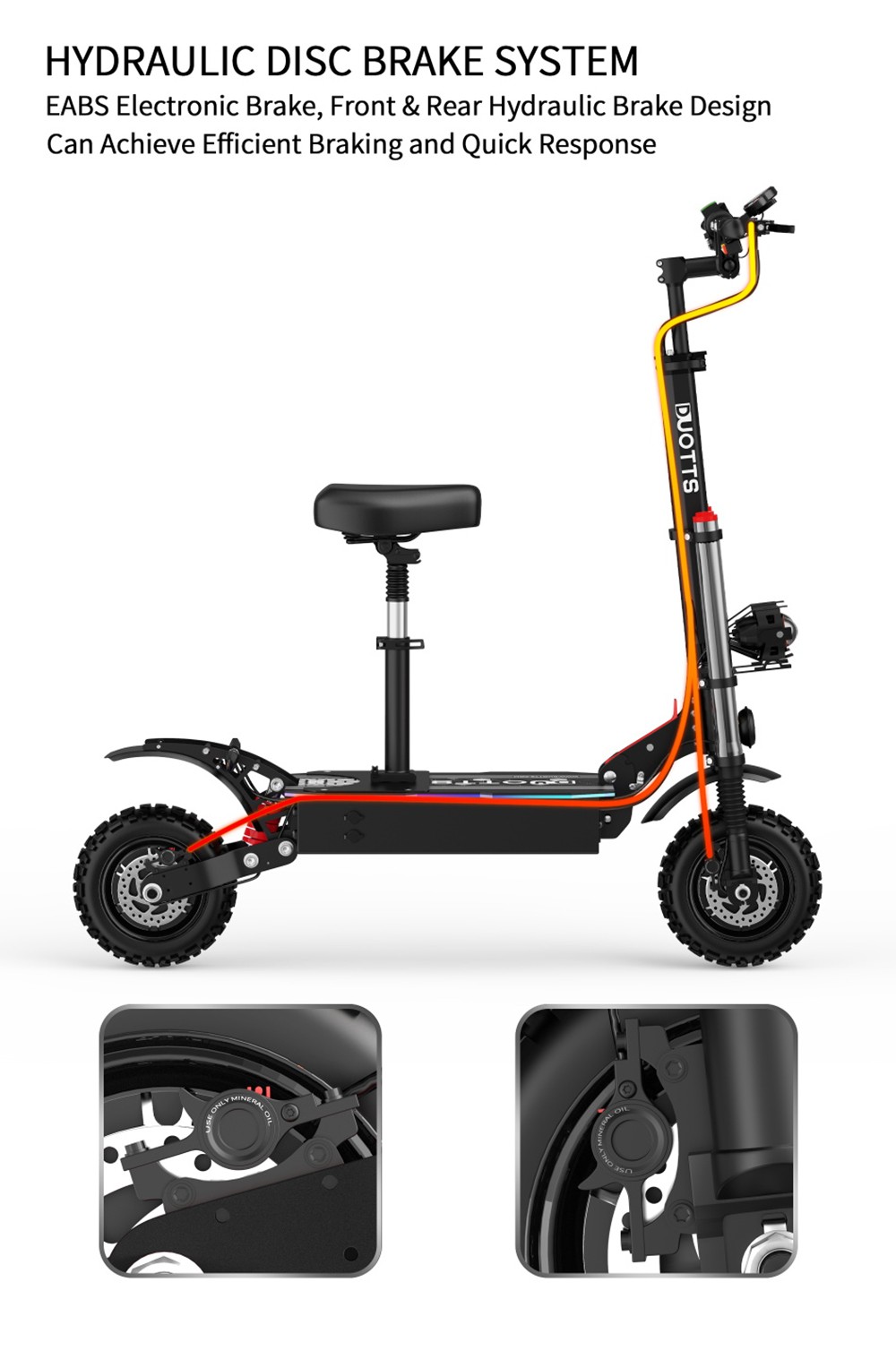 DUOTTS D88 Electric Scooter 11 Inch Off-Road Tires 2800W*2 Dual Motor 85Km/h Max Speed 60V 38Ah Battery for 100KM Range 150KG Load Double Absorbers with Seat