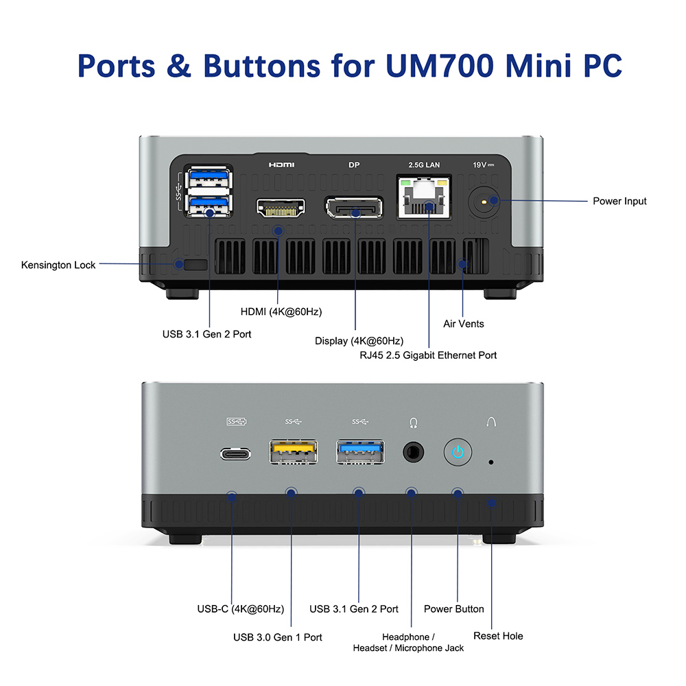 MINISFORUM UM700 MINI PC 8GB DDR4 256GB SSD AMD Ryzen7 3750H Quad Core Radeon Vega 10 Graphics HDMI DP RJ45*2