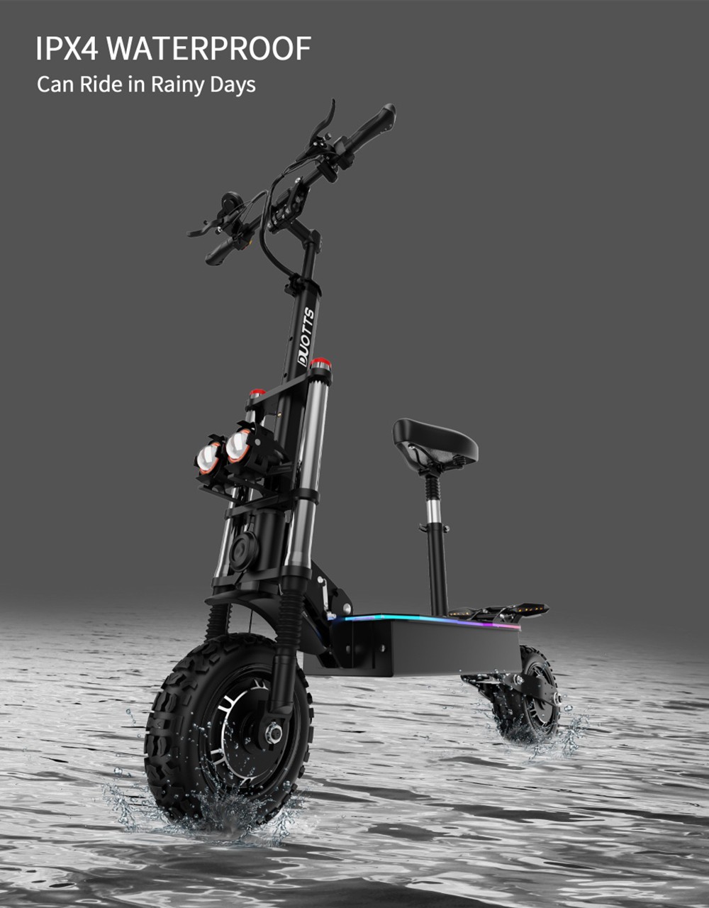 DUOTTS D88 Electric Scooter 11 Inch Off-Road Tires 2800W*2 Dual Motor 85Km/h Max Speed 60V 38Ah Battery for 100KM Range 150KG Load Double Absorbers with Seat