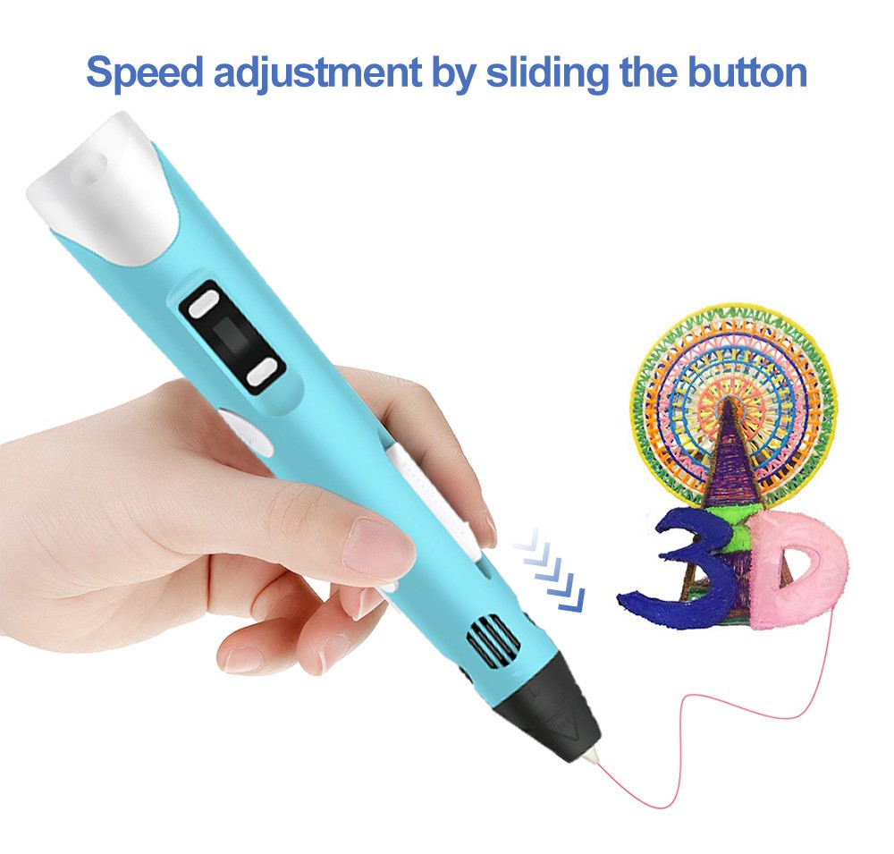 ABS/PLA 3D Printing Pen, 0.7mm Nozzle, Adjustable Printing Speed, LCD Screen - Blue