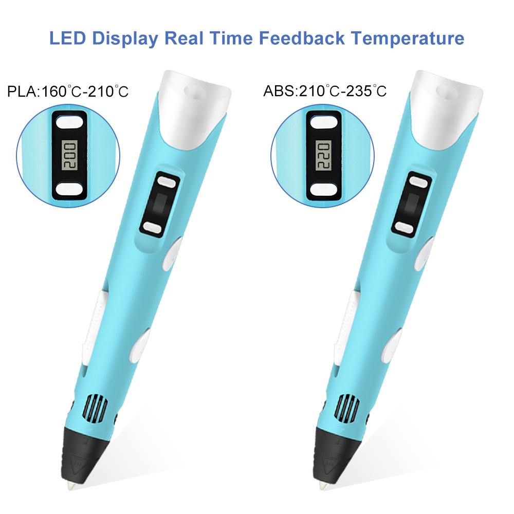 ABS/PLA 3D Printing Pen, 0.7mm Nozzle, Adjustable Printing Speed, LCD Screen - Blue