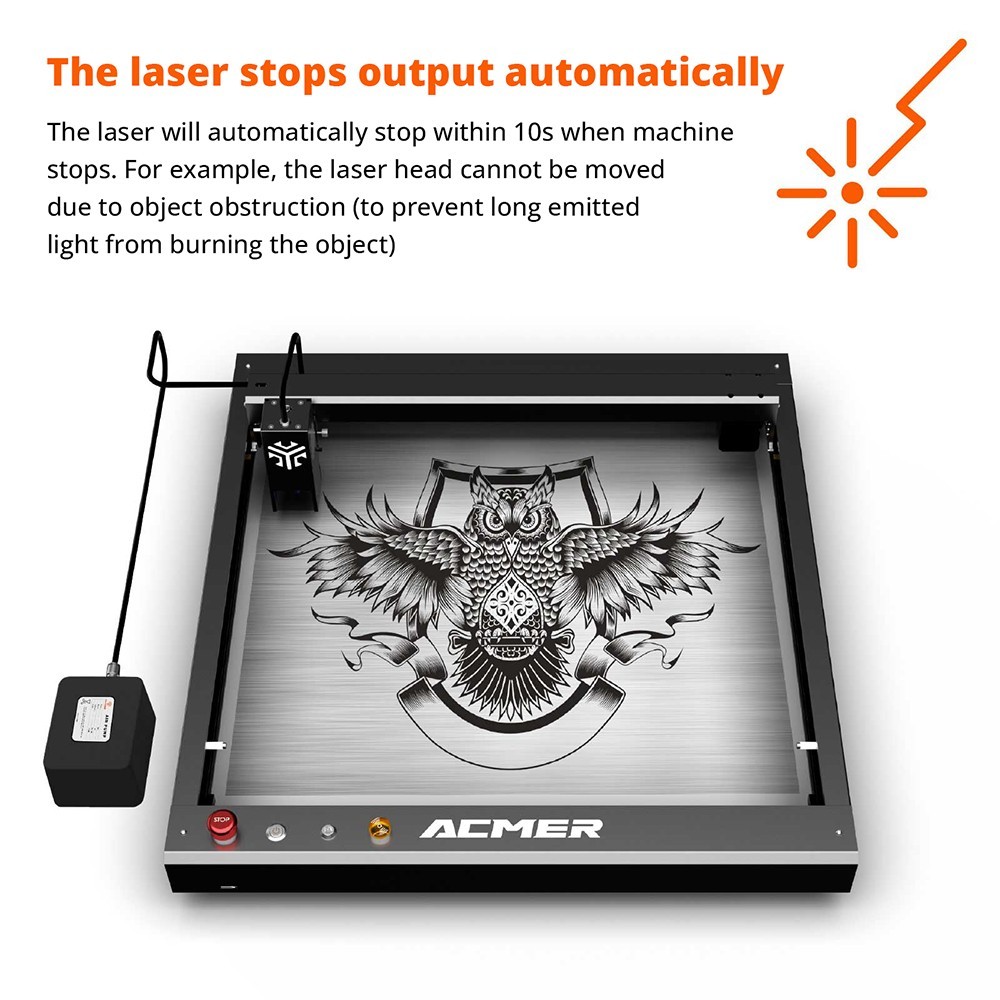 ACMER P2 10W laserová gravírovacia fréza, pevné zaostrenie, gravírovanie rýchlosťou 30000 mm/min, veľmi tichý automatický vzduchový asistent, 0.01mm presnosť gravírovania, ovládanie aplikácie pre iOS a Android, 420*400mm