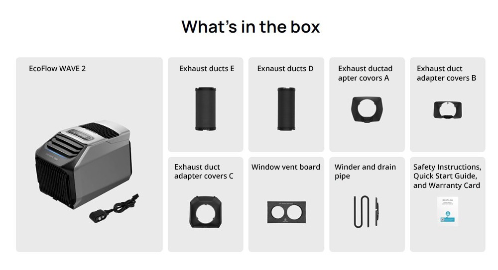 EcoFlow WAVE 2 Portable Air Conditioner, 5100BTU Cooling, 6100BTU Heating, Low Noise, R290 Eco-friendliness Refrigerant, 4 Recharging Ways, App Control