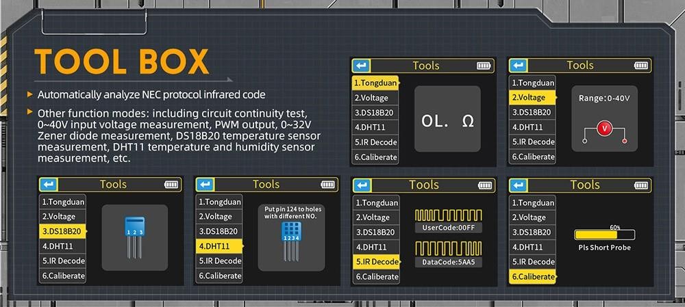 FNIRSI DSO-TC3 3 in 1 Digital Oscilloscope, DDS Signal Generator, Transistor Tester, 1 Channel, 500Khz Bandwidth, 10MSa/s Sampling Rate, 6 Types of Waveforms