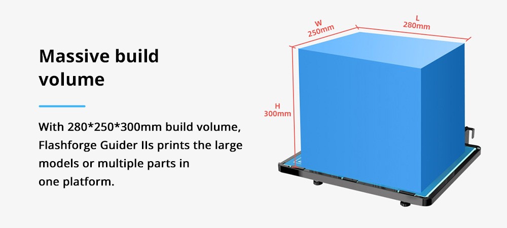 Flashforge Guider 2S 3D Printer, Auto-Leveling, 0.2mm Print Precision, Built-in Camera, 300 Celsius Heating Nozzle, Air Filter, Resume Printing, Filament Run-out Detection, WiFi Connection, 280*250*300mm, for Industrial Use