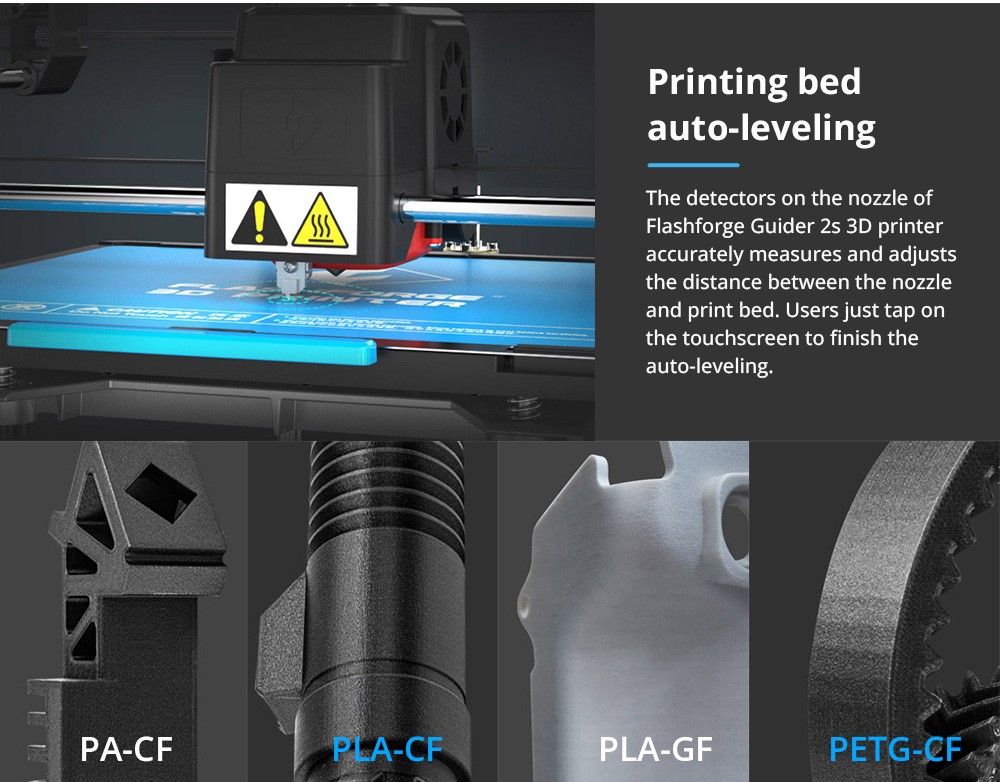 Flashforge Guider 2S 3D Printer, Auto-Leveling, 0.2mm Print Precision, Built-in Camera, 300 Celsius Heating Nozzle, Air Filter, Resume Printing, Filament Run-out Detection, WiFi Connection, 280*250*300mm, for Industrial Use
