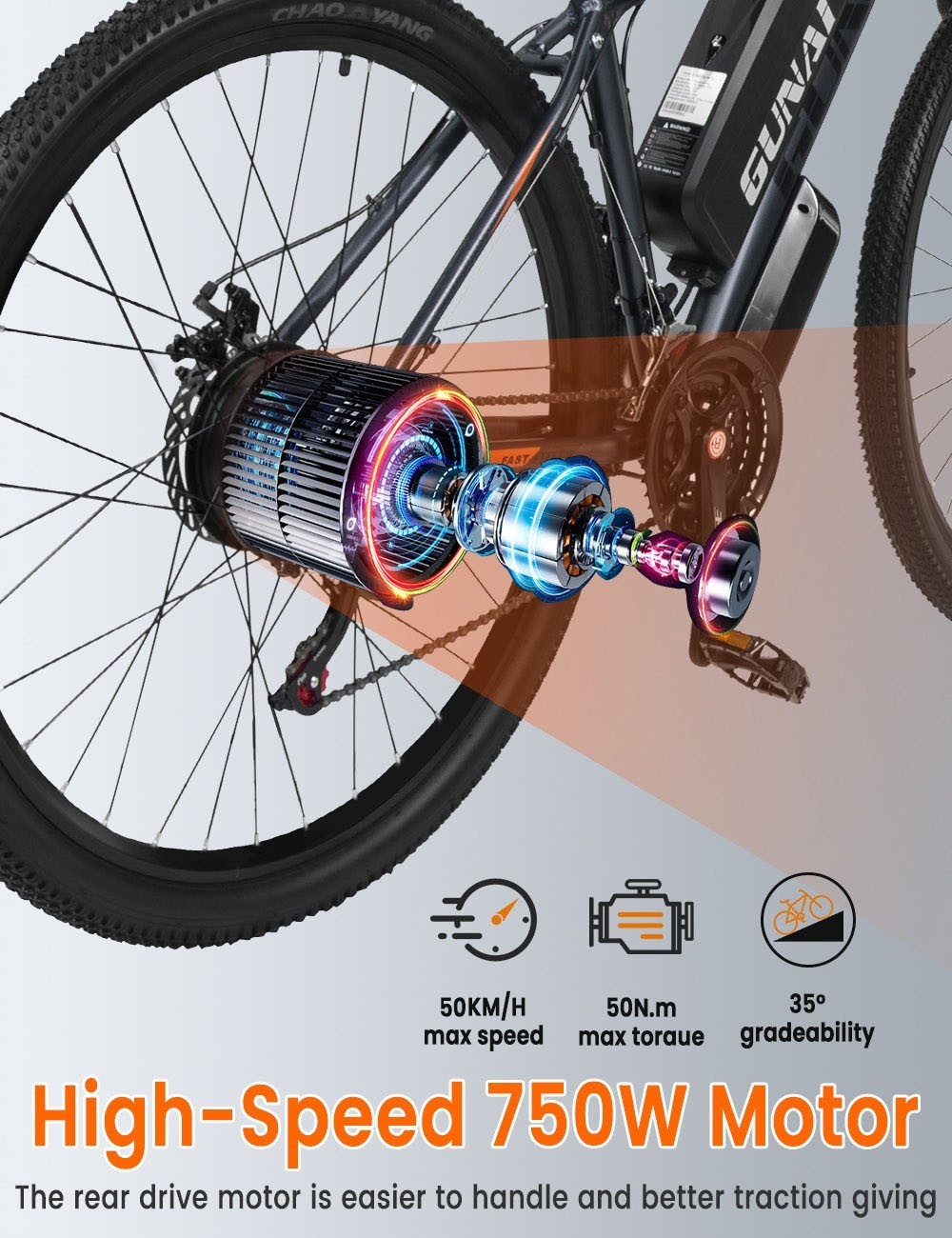 GUNAI GN29 Electric Bike 29*2.1in Tire 48V 750W Motor 50km/h Max. rýchlosť 15Ah Batéria 90km Max. dojazd Dvojité kotúčové brzdy