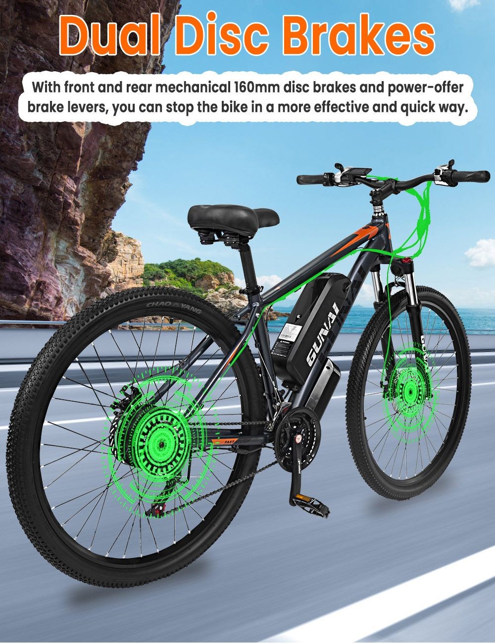 GUNAI GN29 Electric Bike 29*2.1in Tire 48V 750W Motor 50km/h Max. rýchlosť 15Ah Batéria 90km Max. dojazd Dvojité kotúčové brzdy