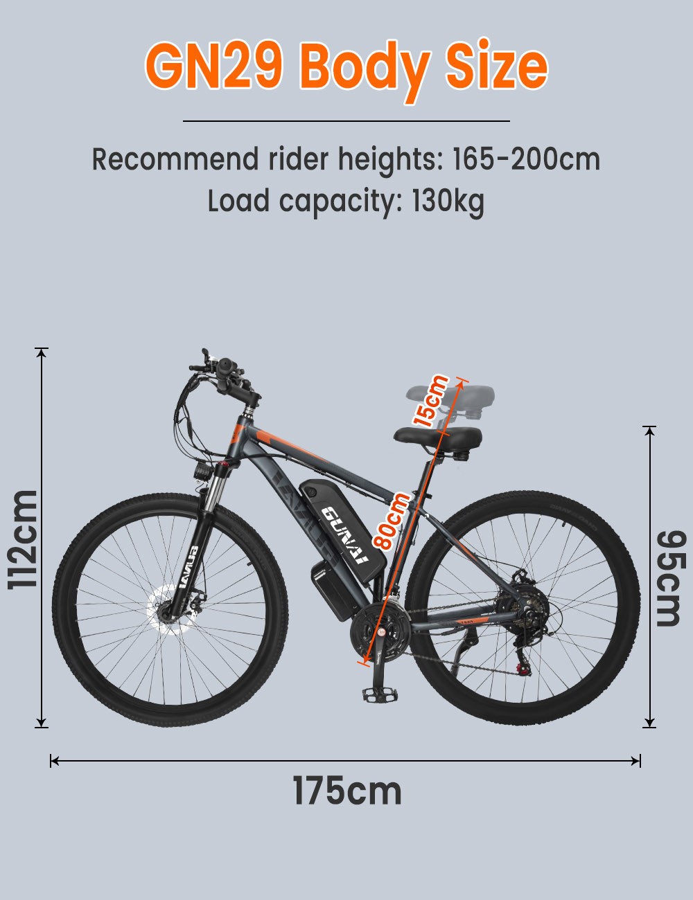 GUNAI GN29 Electric Bike 29*2.1in Tire 48V 750W Motor 50km/h Max. rýchlosť 15Ah Batéria 90km Max. dojazd Dvojité kotúčové brzdy