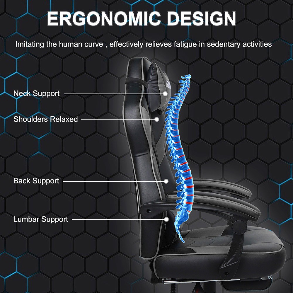 HEADMALL Gaming Chair with Footrest, Lumbar Support, Headrest, Height Adjustable, 350lbs Weight Capacity, 360 Degree Swivel, 90 -135 Degrees Reclining - Black