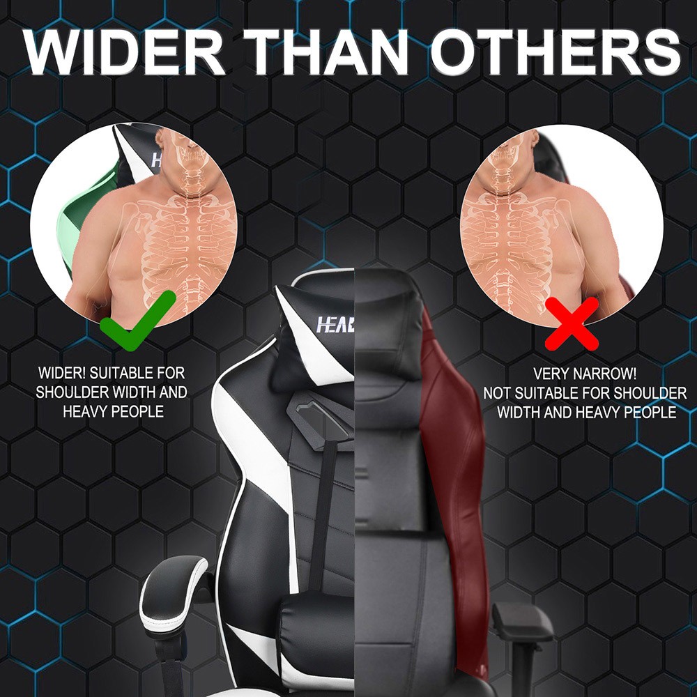 HEADMALL Gaming Chair with Footrest, Lumbar Support, Headrest, Height Adjustable, 350lbs Weight Capacity, 360 Degree Swivel, 90 -135 Degrees Reclining - White