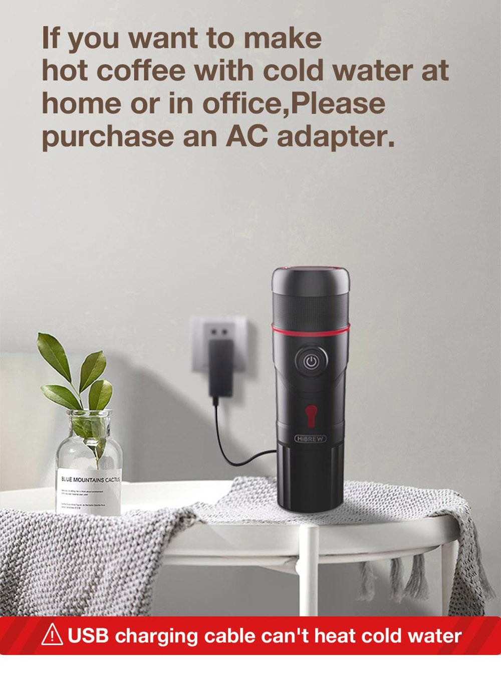 HiBREW H4 Portable Car Coffee Machine with Adapter, 15 Bar Pressure, DC 12V Espresso Coffee Maker with Adapter, 60ml Water Tank, Compatible with Nestle Original/DG Capsule/Ground Coffee