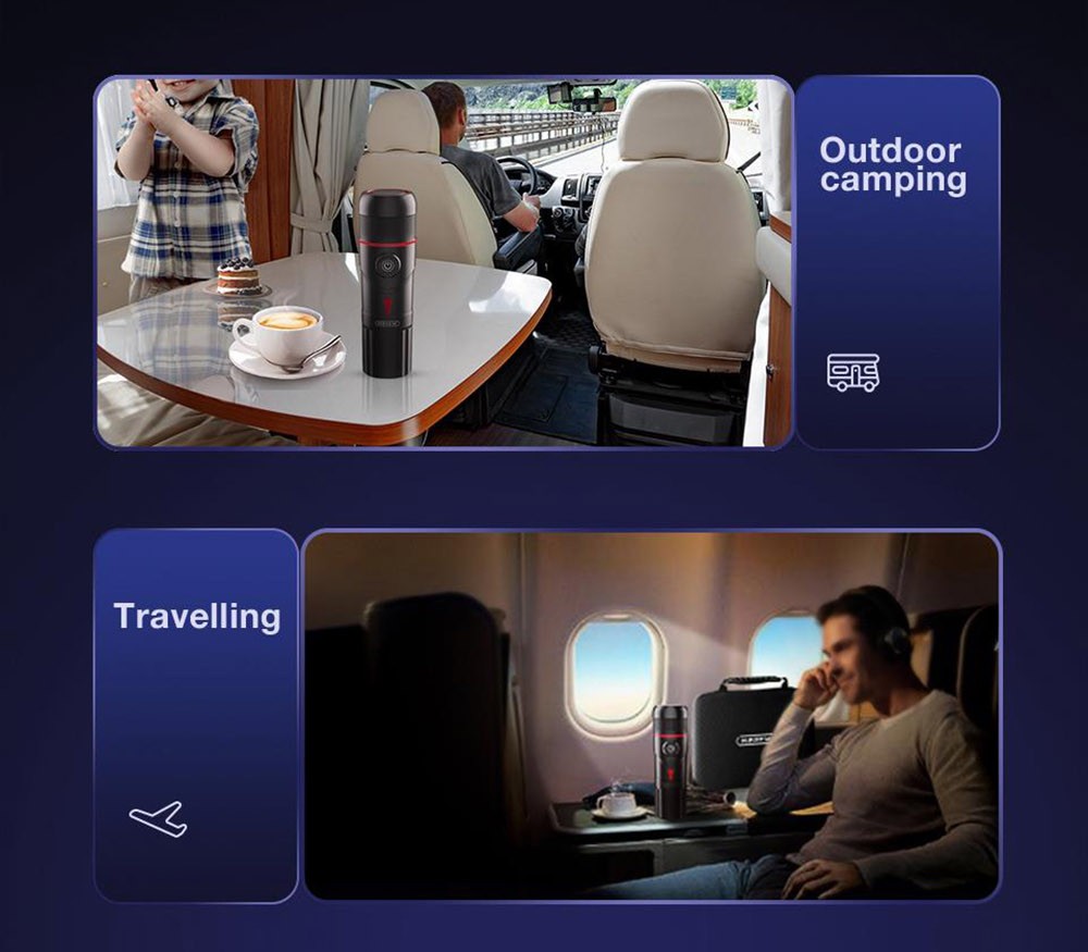 HiBREW H4 Portable Car Coffee Machine with Adapter, 15 Bar Pressure, DC 12V Espresso Coffee Maker with Adapter, 60ml Water Tank, Compatible with Nestle Original/DG Capsule/Ground Coffee