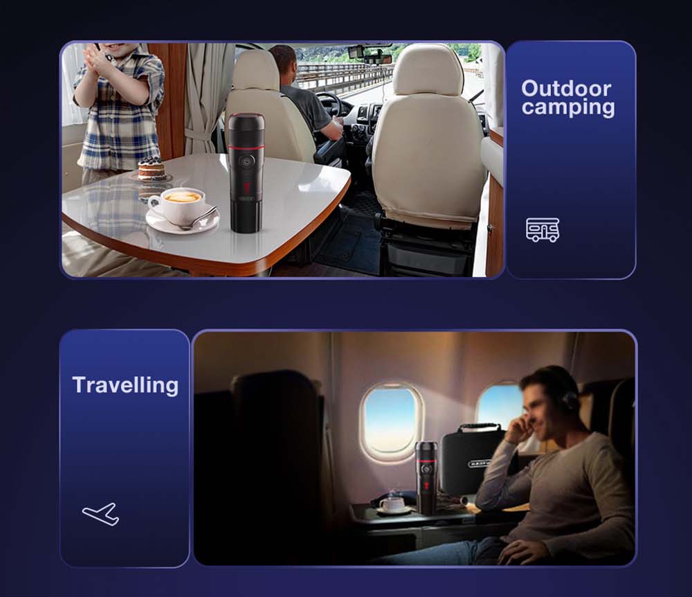 HiBREW H4 Portable Car Coffee Machine with Adapter Storage Bag, 15 Bar Pressure, DC 12V Espresso Coffee Maker, 60ml Water Tank, Compatible with Nestle Original/DG Capsule/Ground Coffee