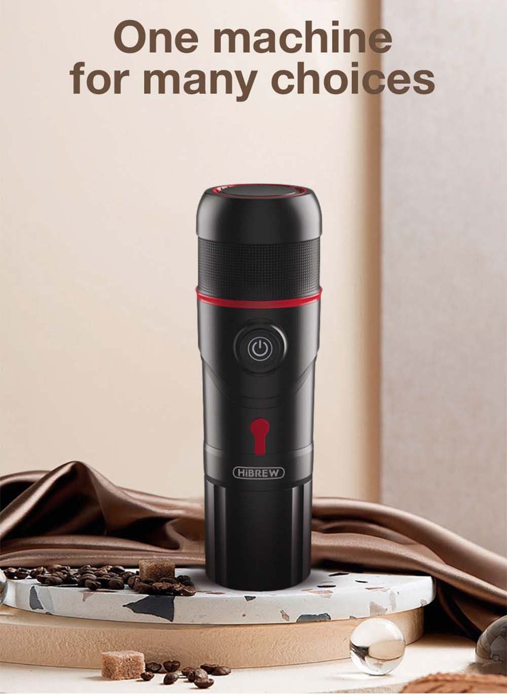 HiBREW H4 Portable Car Coffee Machine with Adapter Storage Bag, 15 Bar Pressure, DC 12V Espresso Coffee Maker, 60ml Water Tank, Compatible with Nestle Original/DG Capsule/Ground Coffee