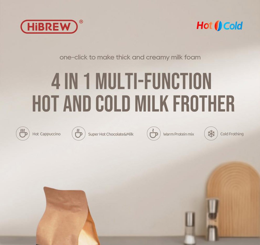 HiBREW M3A 4 v 1 napeňovač mlieka, plne automatický ohrievač mlieka, studené/horúce napeňovanie, kapacita napeňovania 130 ml, kapacita ohrievania mlieka 300 ml