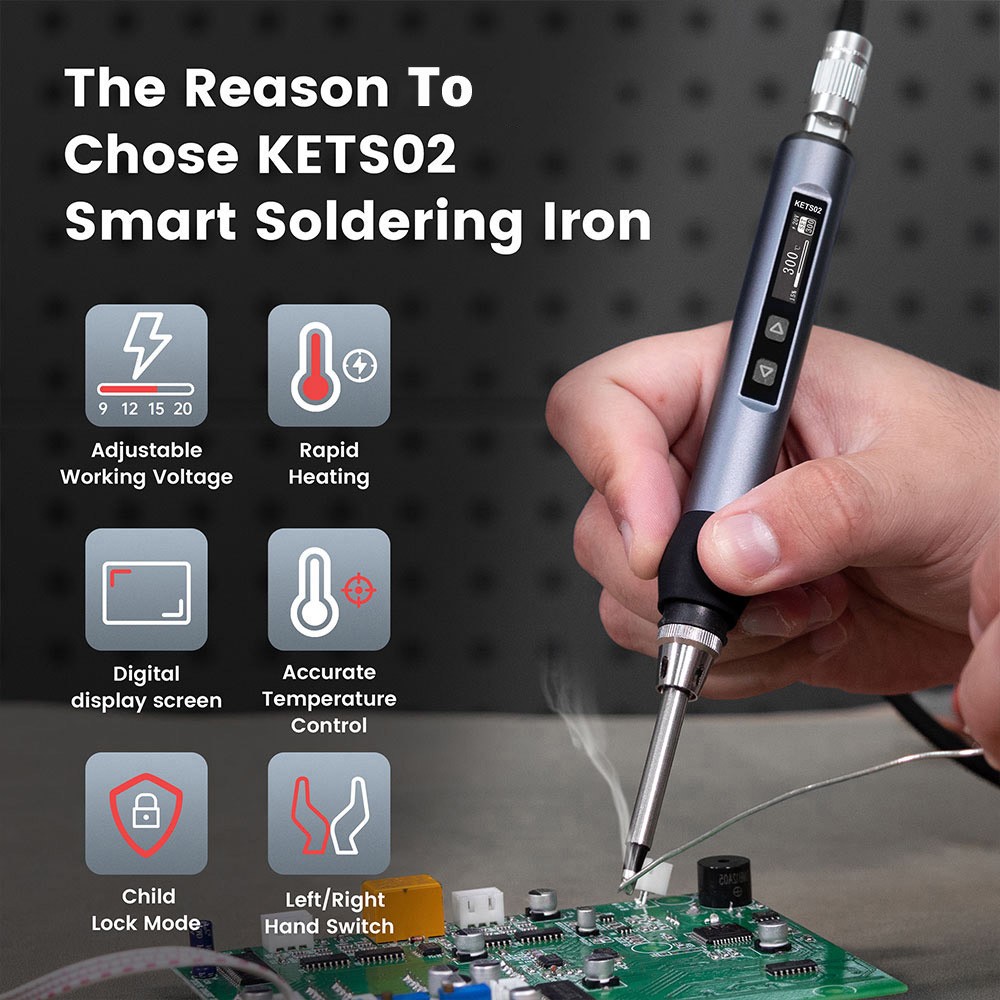 KAIWEETS KETS02 Smart Digital Soldering Iron Kit, pracovné napätie 9-20 V, presná regulácia teploty, režim spánku, detský zámok, OLED displej