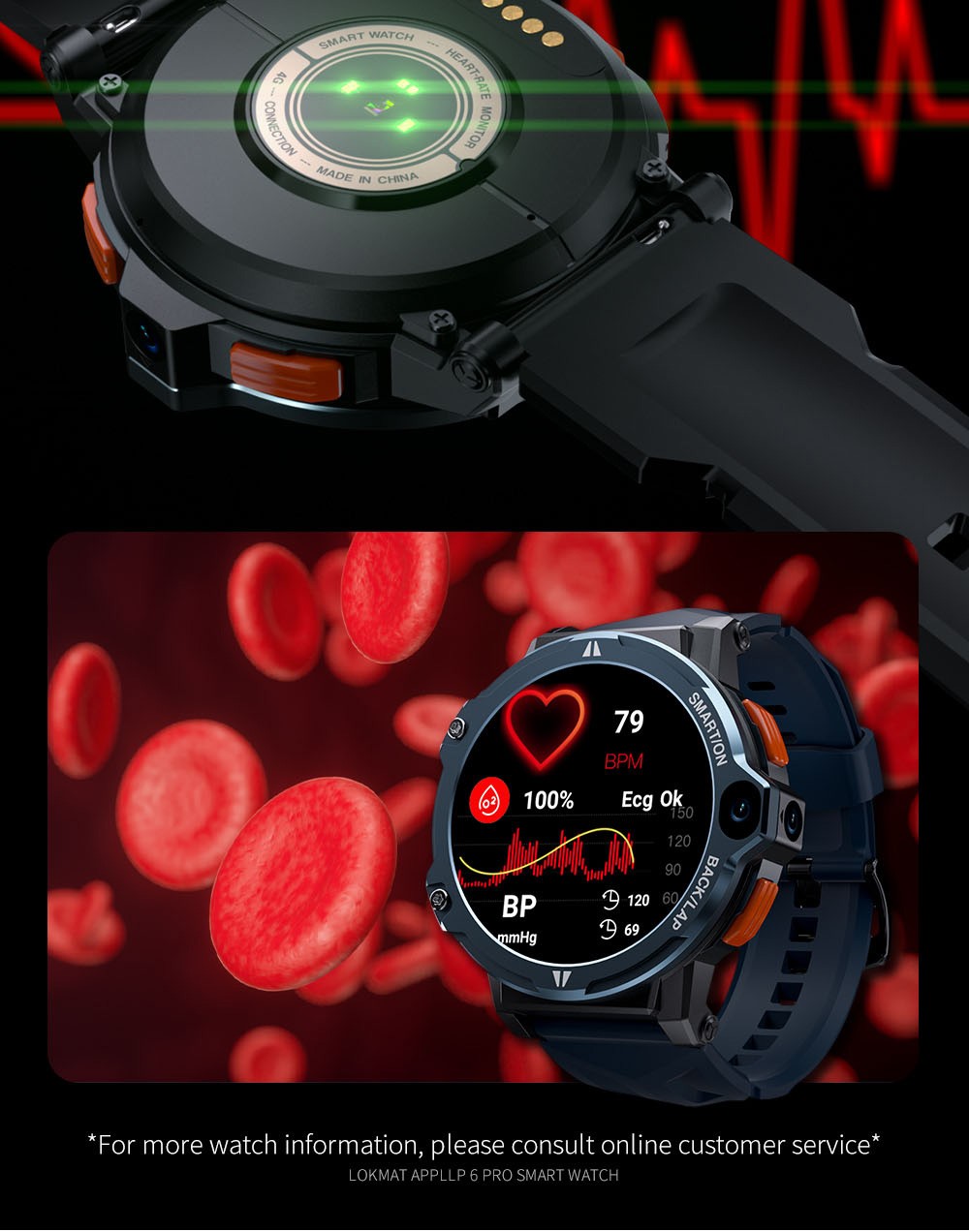 LOKMAT APPLLP 6 Pro 4G LTE Phone Watch, 3GB RAM 64GB ROM, Heart Rate Monitor, Support 2.4G WiFi, Beidou, GPS - Silver