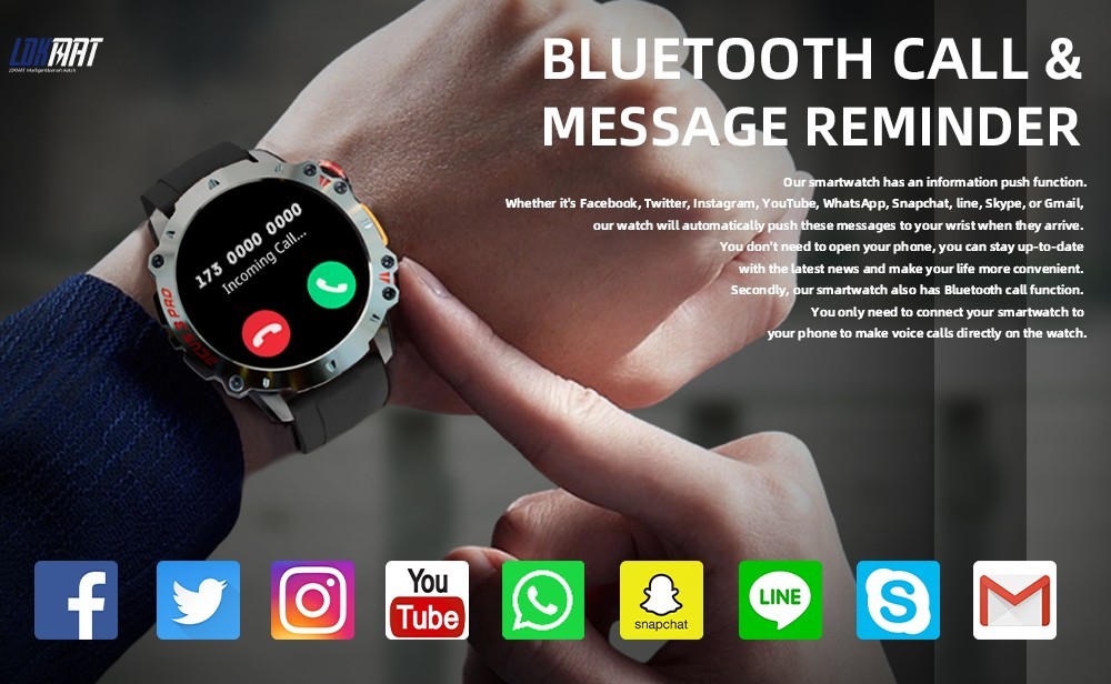 LOKMAT ZEUS 3 Pro Smartwatch 1.39 TFT Screen Heart Rate, Blood Pressure, SpO2 Monitor Bluetooth 5.1 - Blue