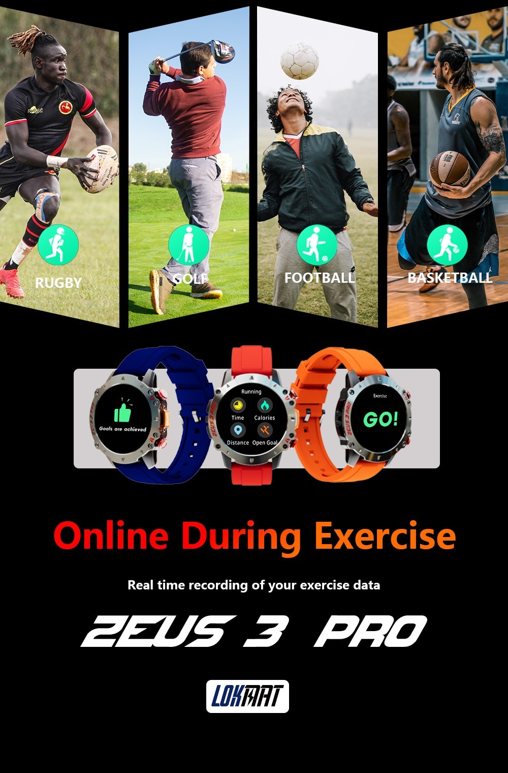 LOKMAT ZEUS 3 Pro Smartwatch 1.39 TFT Screen Heart Rate, Blood Pressure, SpO2 Monitor Bluetooth 5.1 - Blue