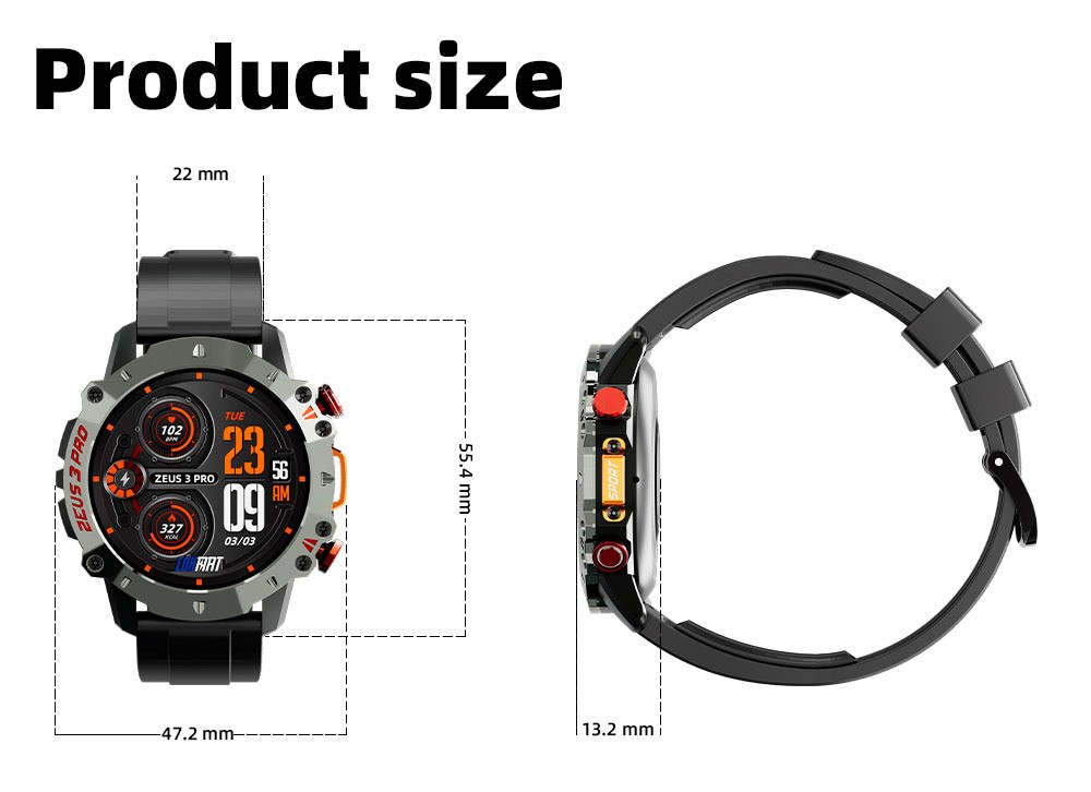 LOKMAT ZEUS 3 Pro Smartwatch 1.39 TFT Screen Heart Rate, Blood Pressure, SpO2 Monitor Bluetooth 5.1 - Blue