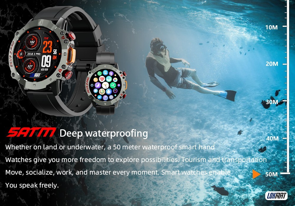 LOKMAT ZEUS 3 Pro Smartwatch 1.39 TFT Screen Heart Rate, Blood Pressure, SpO2 Monitor Bluetooth 5.1 - Blue