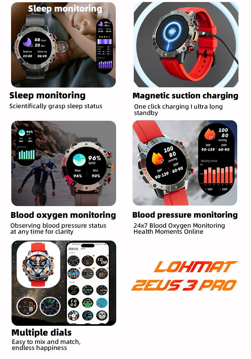 LOKMAT ZEUS 3 Pro Smartwatch 1.39 TFT Screen Heart Rate, Blood Pressure, SpO2 Monitor Bluetooth 5.1 - Red