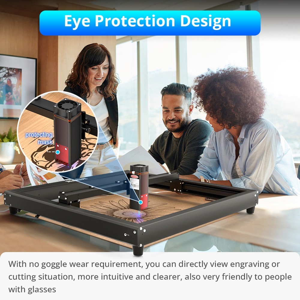 WAINLUX JL7 Laser Engraver Cutter, 10W Laser Power, Knob Fixed Focus, 0.05*0.08mm Compressed Spot, 0.01mm Engraving Precision, 12000mm/min Engraving Speed, App Control, 400*400mm