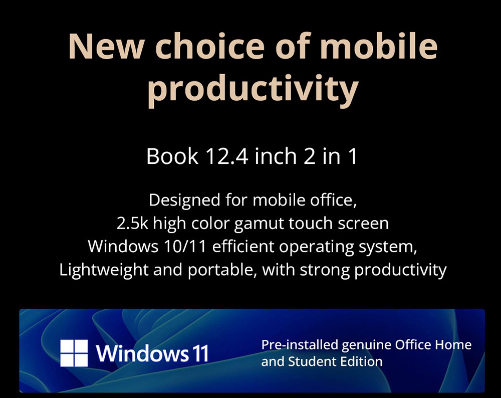 Xiaomi Book CN Version 2-in-1 Laptop with Keyboard 12.4in Touch Screen Snapdragon™ 8cx Gen 2 Octa-core CPU, 8GB RAM 256GB ROM Windows 11
