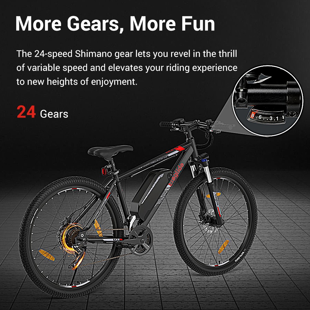 Elektrický mopedový bicykel Eleglide M2 27,5*2.4 palcové pneumatiky 250W motor 25km/h rýchlosť 36V 15Ah batéria 125km dojazd 120kg zaťaženie Shimano 24-stupňové prevody Hydraulické kotúčové brzdy s APP ovládaním Elektrický horský bicykel