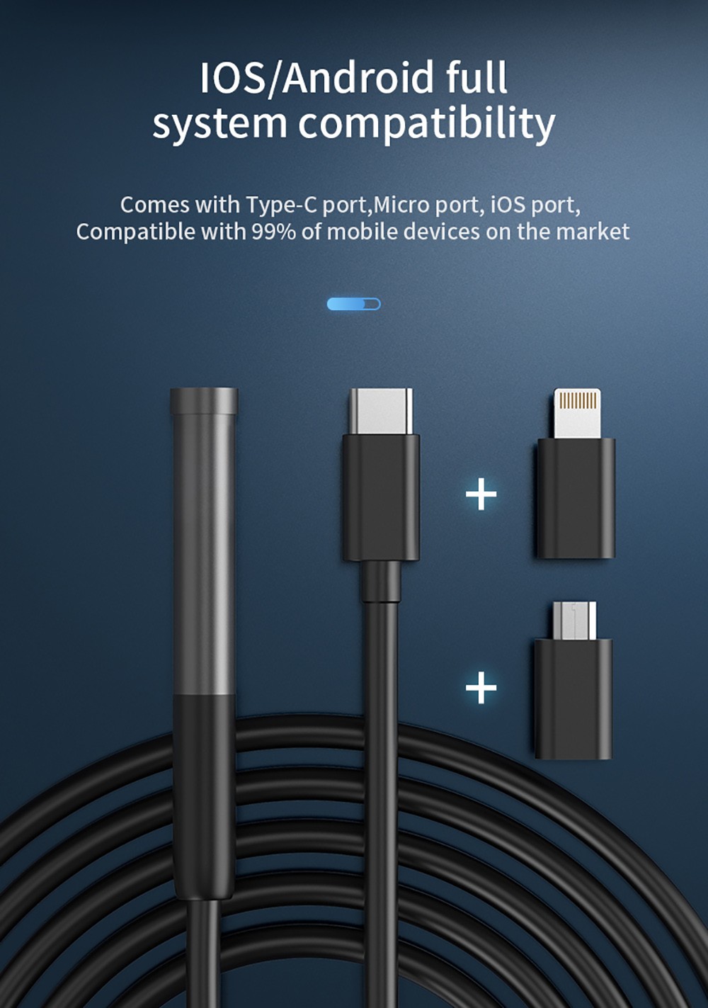 ANESOK W300 WiFi Type-C Portable Endoscope, 2 Megapixels, 1080P Resolution, 6 LEDs, IP67 Waterproof, 1m Cable