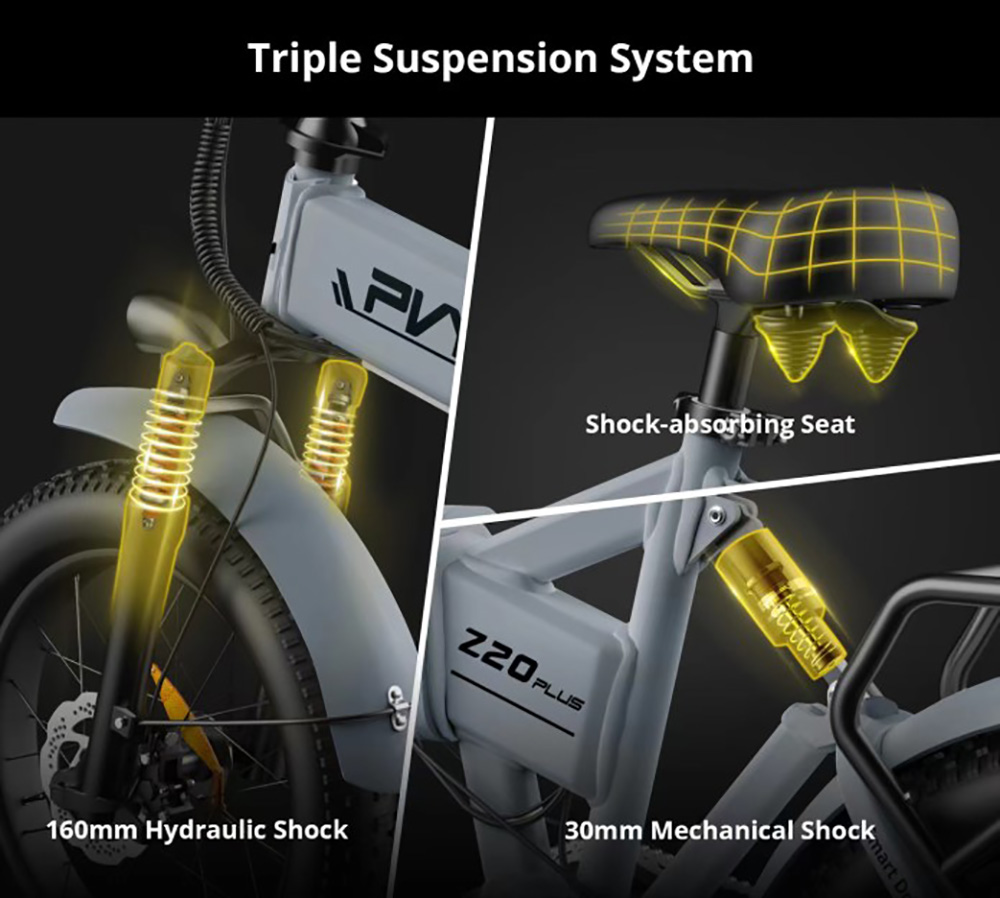 PVY Z20 Plus Skladací elektrobicykel 20*4,0 palca Tučné pneumatiky 1000W Motor 50km/h Rýchlosť 48V 16.5Ah batéria 80-120km dojazd 150kg zaťaženie Shimano 7-rýchlostný elektrický horský bicykel - sivý