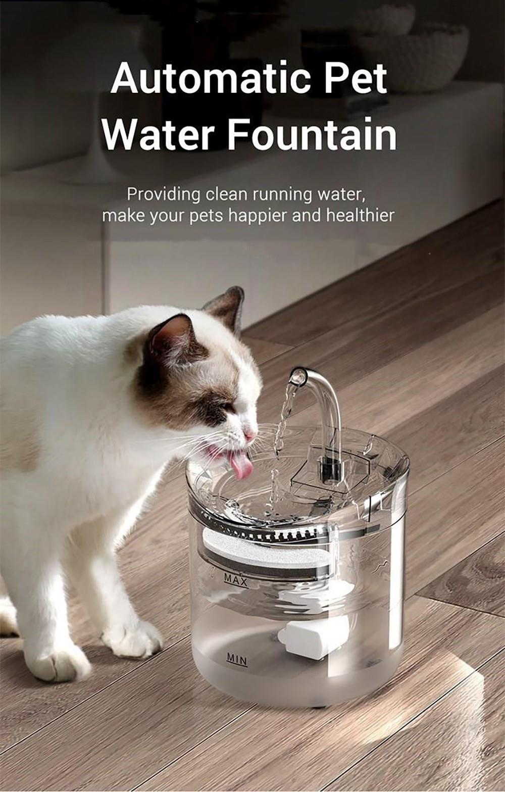 Fluffee Pet Water Fountain Smart Sensor Version, 2 Water Flow Modes, 2L Capacity, Low Noise, Faucet Shape - US Plug
