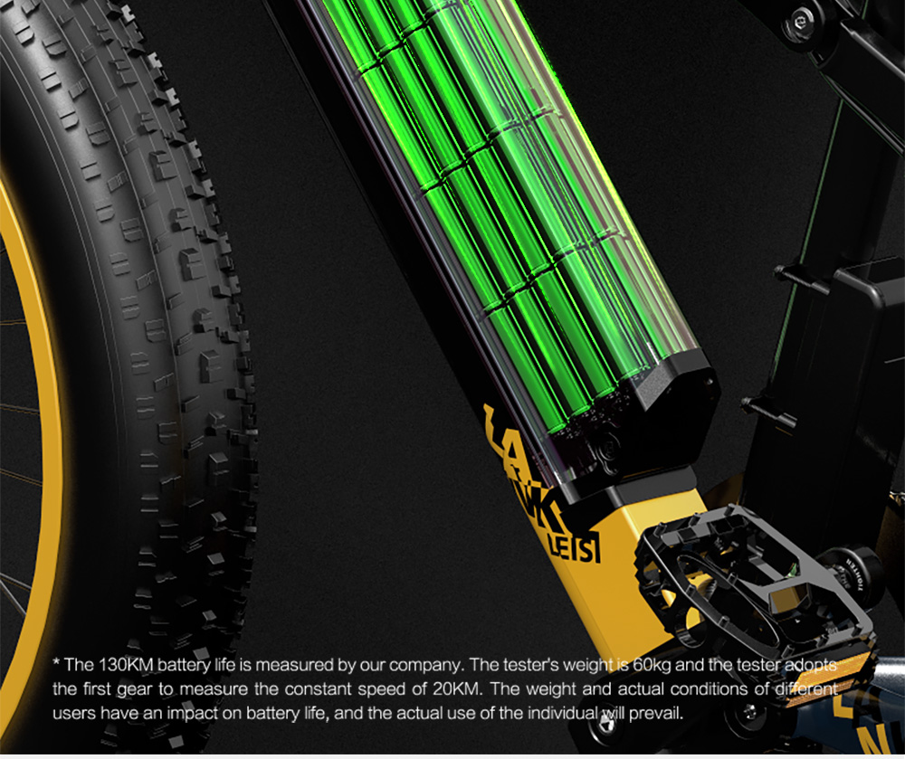 LANKELEISI RV700 Electric Bike 26*4.0 Inch Fat Tire 16Ah 48V 1000W 42Km/h Max Speed Max Load 150KG - Black Yellow