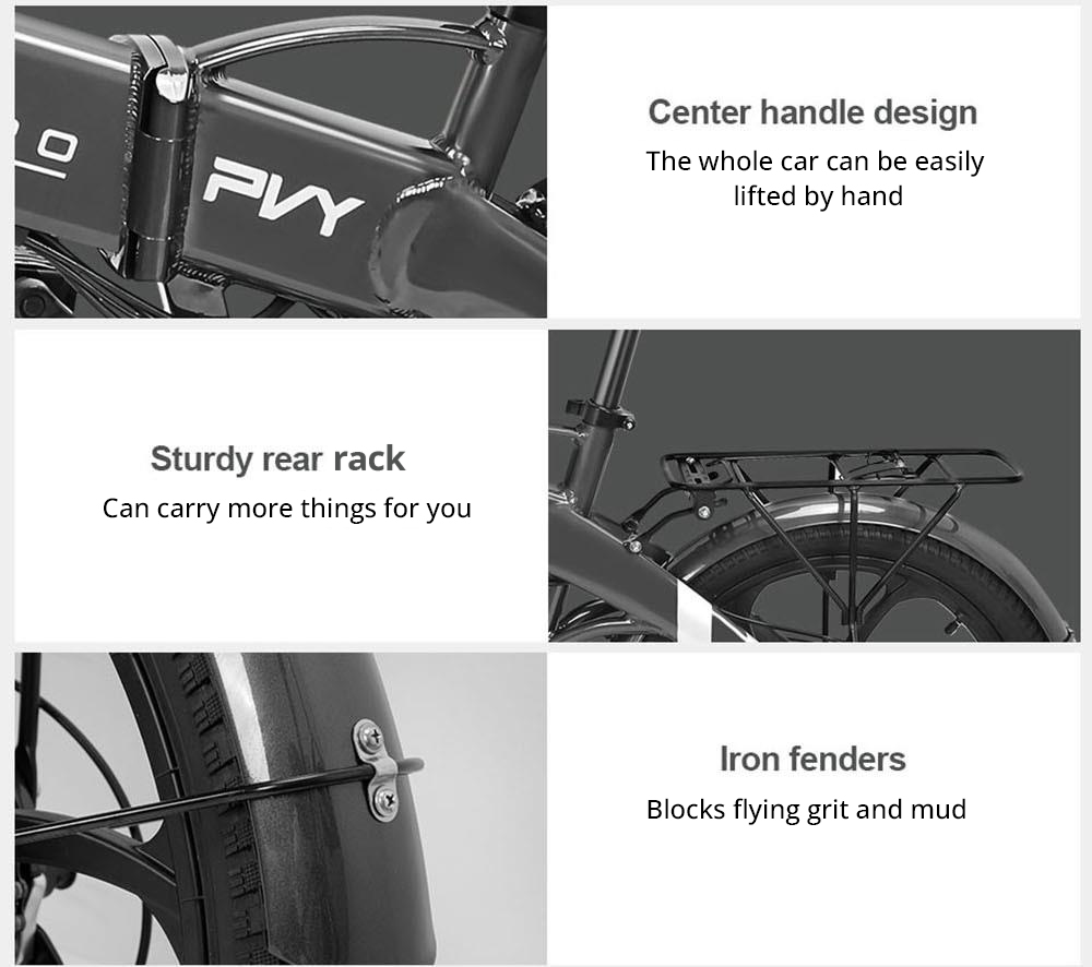 PVY Z20 Pro Elektrobicykel 20 palcová pneumatika 500W nábojový motor 25Km/h maximálna rýchlosť 36V 10.4Ah Vymeniteľná batéria Dojazd 80-100 km LCD displej - sivý